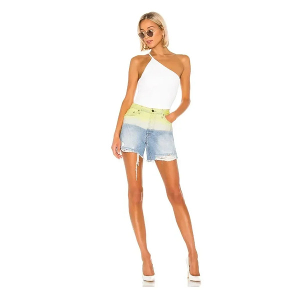 GRLFRND Jourdan Tie-dye Ripped Denim Shorts In Yellow Horizon - Picture 1 of 9
